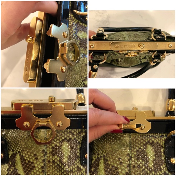 Zac Posen Aurora Green Snakeskin Gold Hardware Doctor Satchel Handbag Purse - Picture 13 of 16